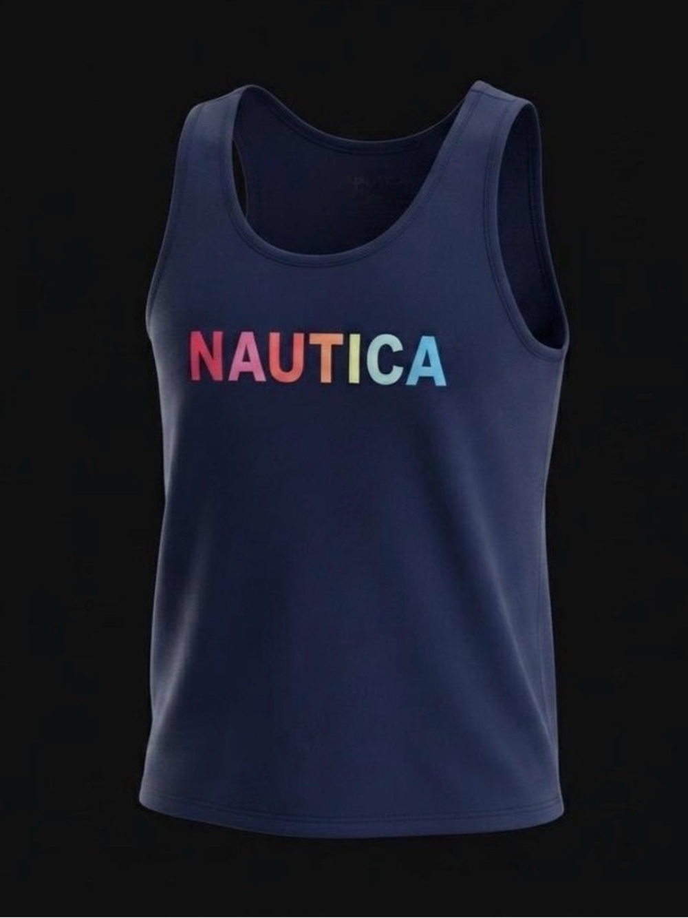 Nautica Navy Blue Tank Top Rainbow Logo Graphic Size L